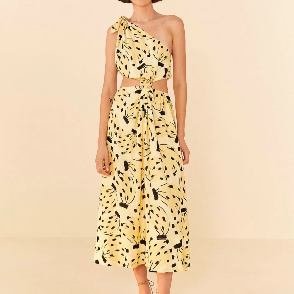 FARM Rio Yellow and Black One Shoulder Dress